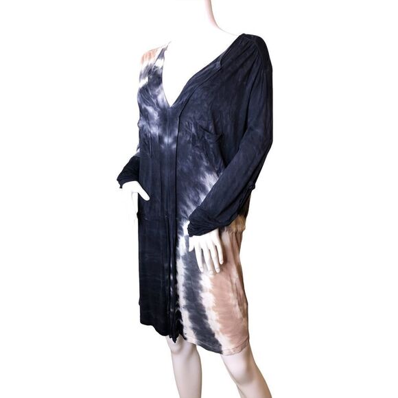 Young Fabulous & Broke Tie Dye Mini Dress Small Soft Blue Beige Cinch Tie Waist - Picture 4 of 9